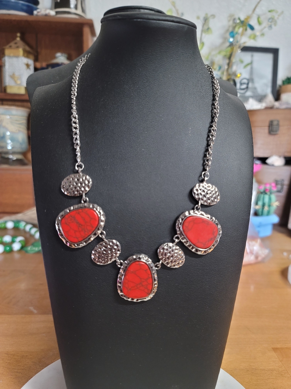 paparazzi Red and Silver-Tone Statement Necklace